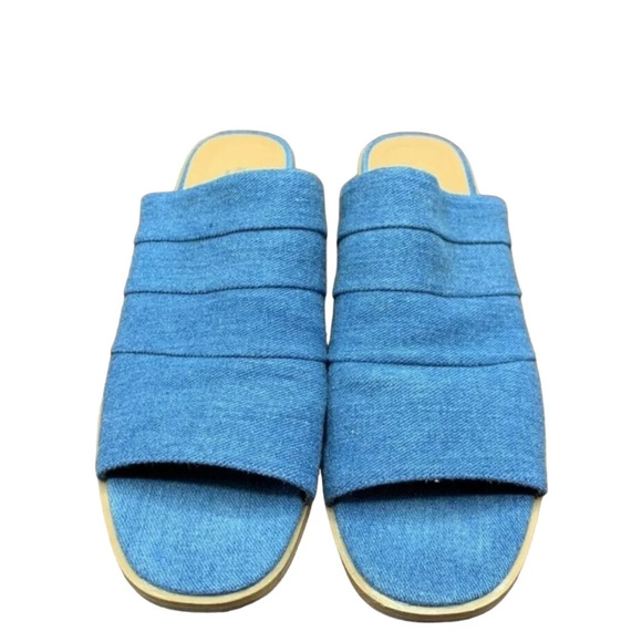 Roebuck & Co. Womens Slider Sandals Block Heels Shoes Blue Slip On 8 - Picture 5 of 8